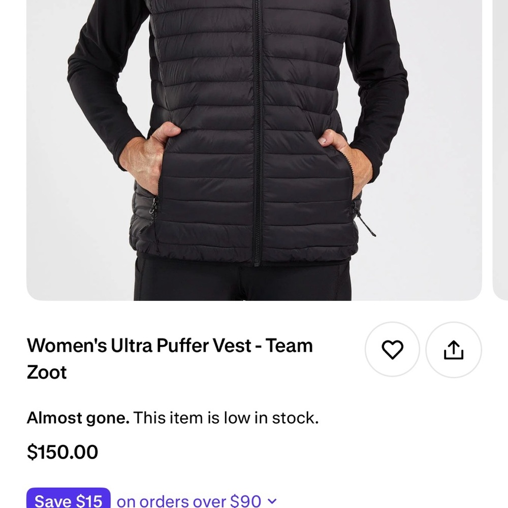 Zoot Women's black Puffer Vest - XS